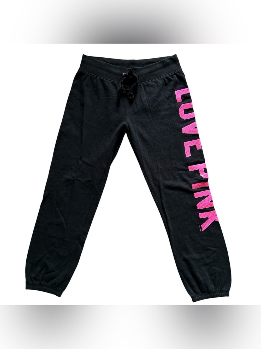Y2K “Victoria’s Secret PINK” Black and Pink Sequin Graphic Sweatpants